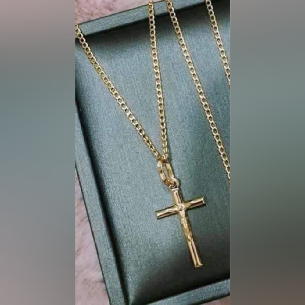 💯 Pure  chain Gold Cross Pendant Necklace Pawnable LW Only
